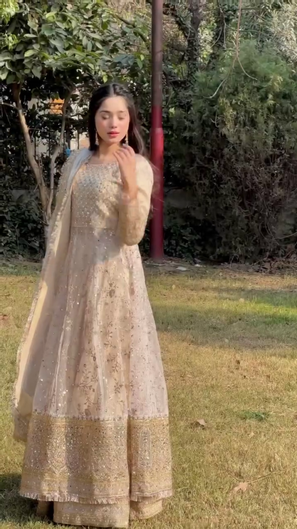 Collection In Pure Chinnon With Heavy Embroidery Sequence Work Top-Bottom And Dupatta Set
